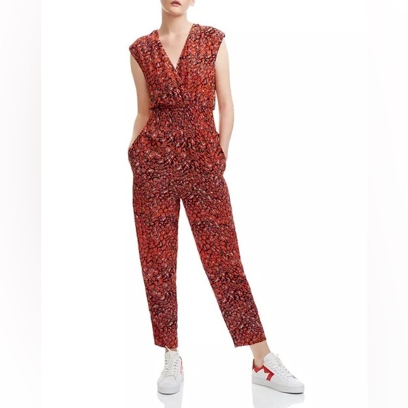 Maje Pants - MAJE Pioma Smocked Leopard-Print Jumpsuit Women's
Size 36